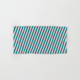 [ Thumbnail: Dark Cyan and Pink Colored Pattern of Stripes Hand & Bath Towel ]