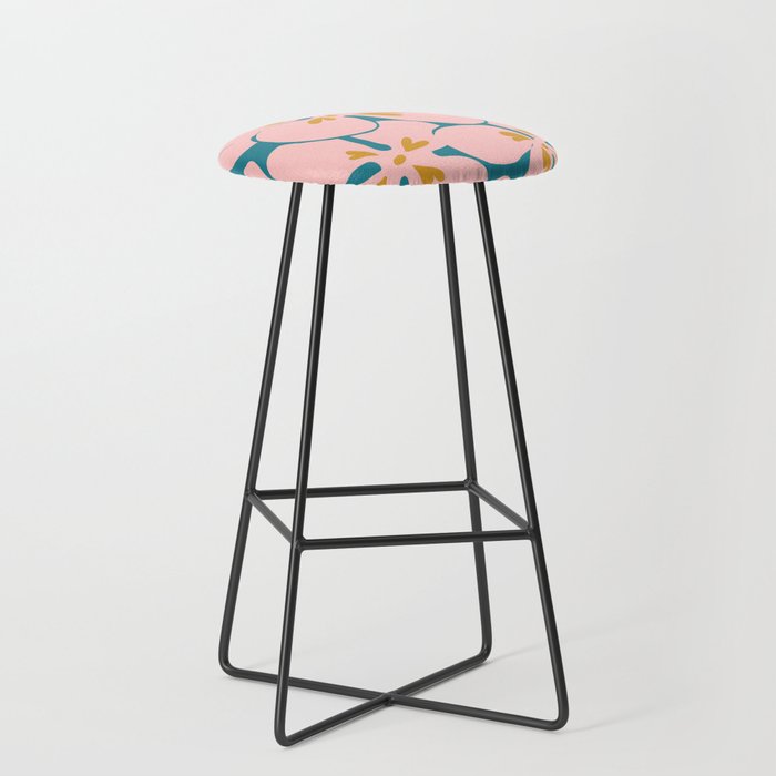 Abstraction_FLORAL_FLOWERS_PINK_BLOOM_BLOSSOM_POP_ART_0417A Bar Stool