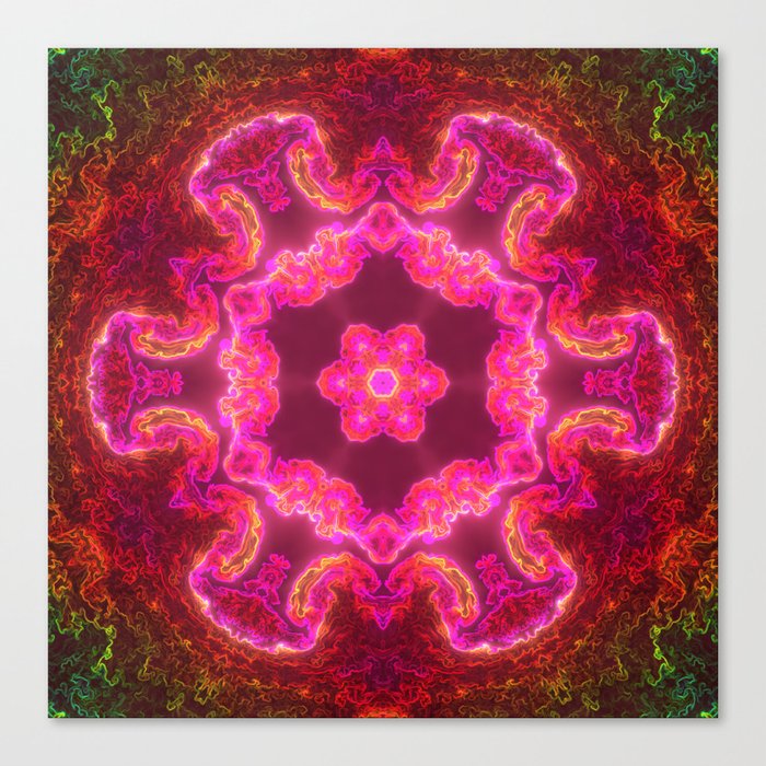 Psychedelic Kaleidoscope Flower Pink Red and Green Canvas Print