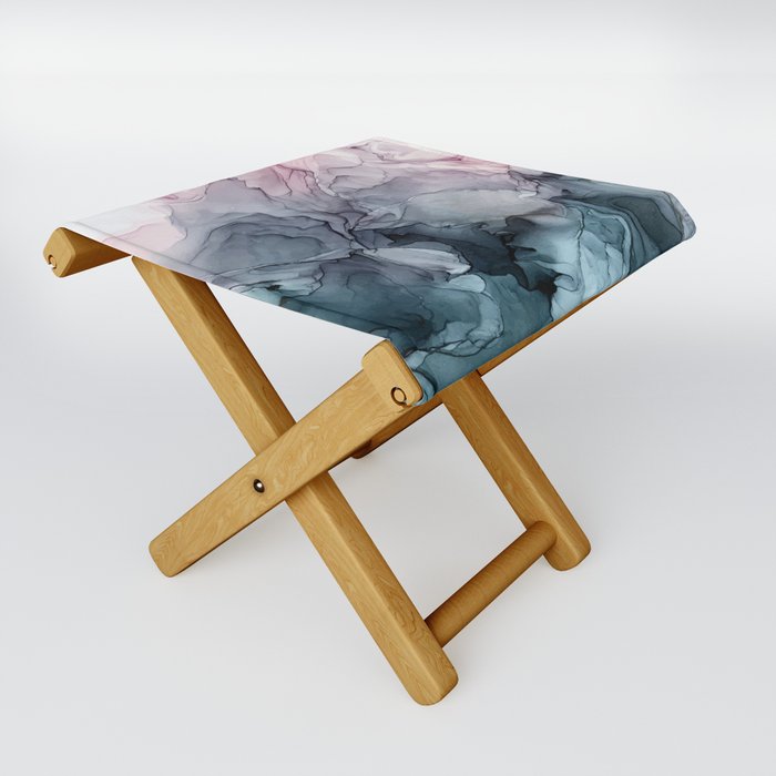 Blush and Payne's Grey Flowing Abstract Painting Folding Stool