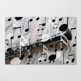 music notes white black clarinet Canvas Print