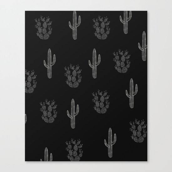 Cactus Pattern Black Canvas Print