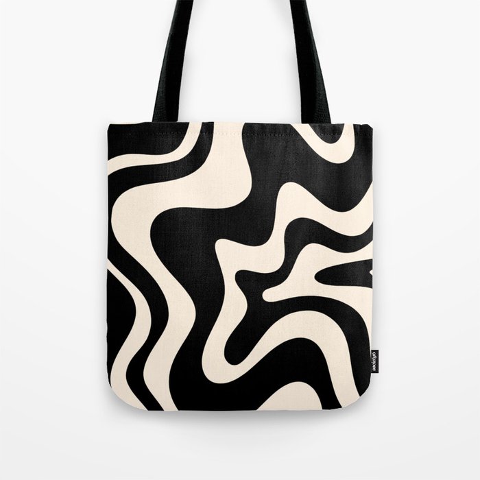 Retro Liquid Swirl Abstract in Black and Almond Cream 2 Tote Bag by Kierkegaard Studio | Society6