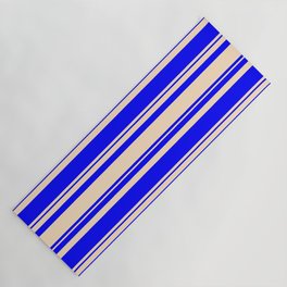 [ Thumbnail: Bisque and Blue Colored Lined/Striped Pattern Yoga Mat ]