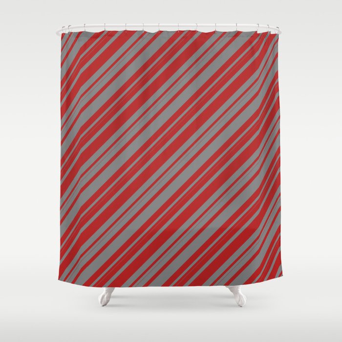 Red and Gray Colored Lines/Stripes Pattern Shower Curtain