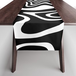 Retro Shapes And Lines Black And White Optical Art Table Runner