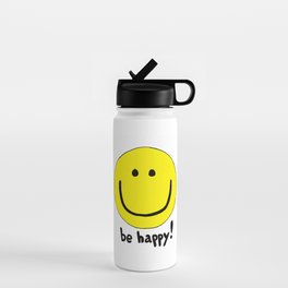 Be Happy Smiley Face Water Bottle | Digital, Smiley Face, Black, Curated, Fun, Smile, Positive, Ink Pen, Drawing, Peace 