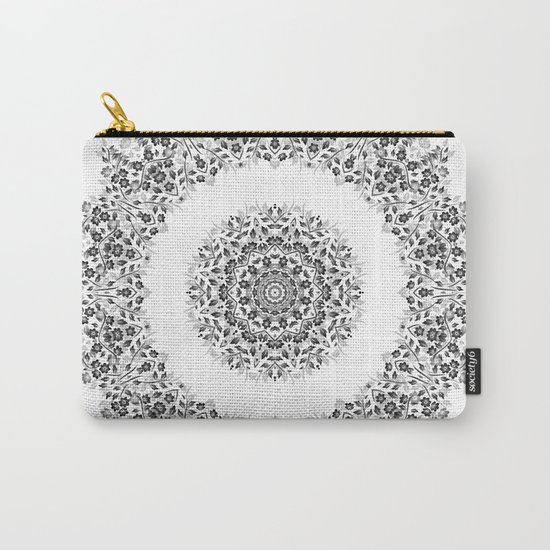 Black And White Floral Mandala Carry-All Pouch