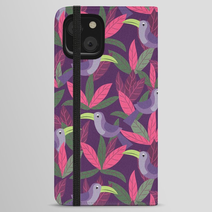 Toucan Jungle Pink Purple iPhone Wallet Case