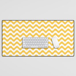 Minimalist Modern Pastel Ripple Pattern, Abstract Waves in White and Bright Golden Marigold Yellow Desk Mat