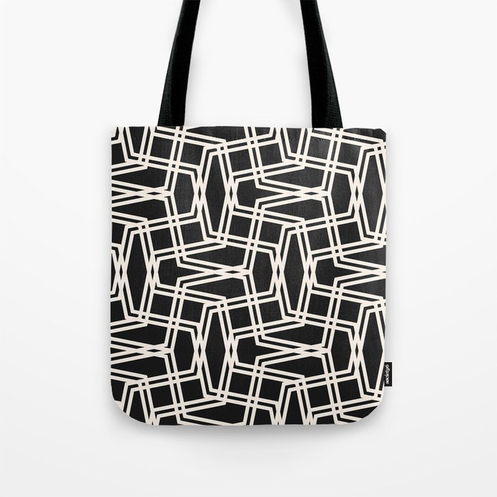 Vintage seamless pattern with diagonal stripes, thin crossing lines, chevron, zigzag, mesh, grid. Simple minimalist black and white texture. Abstract geometric background. Repeat monochrome design Tote Bag