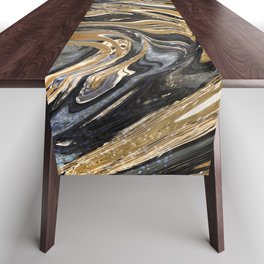 Black and Gold Liquid Marble Table Runner