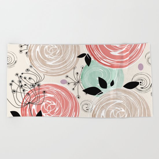 Retro . Abstract floral pattern. f Beach Towel