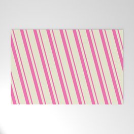 [ Thumbnail: Hot Pink & Beige Colored Lined Pattern Welcome Mat ]