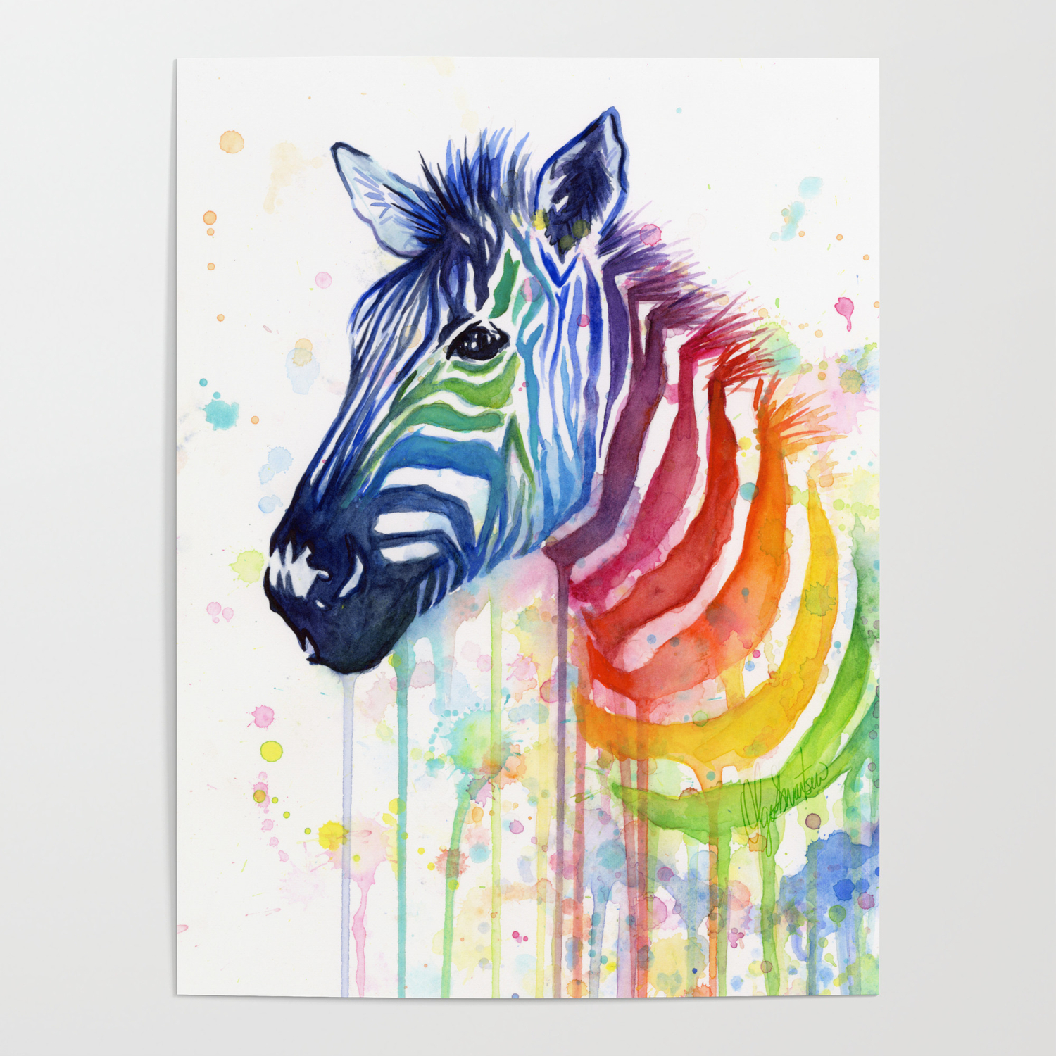 Zebra Watercolor Rainbow Animal Painting Ode to Fruit Stripes Poster by  Olechka | Society6