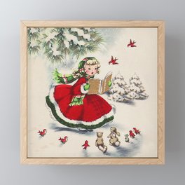 Vintage Christmas Girl Framed Mini Art Print