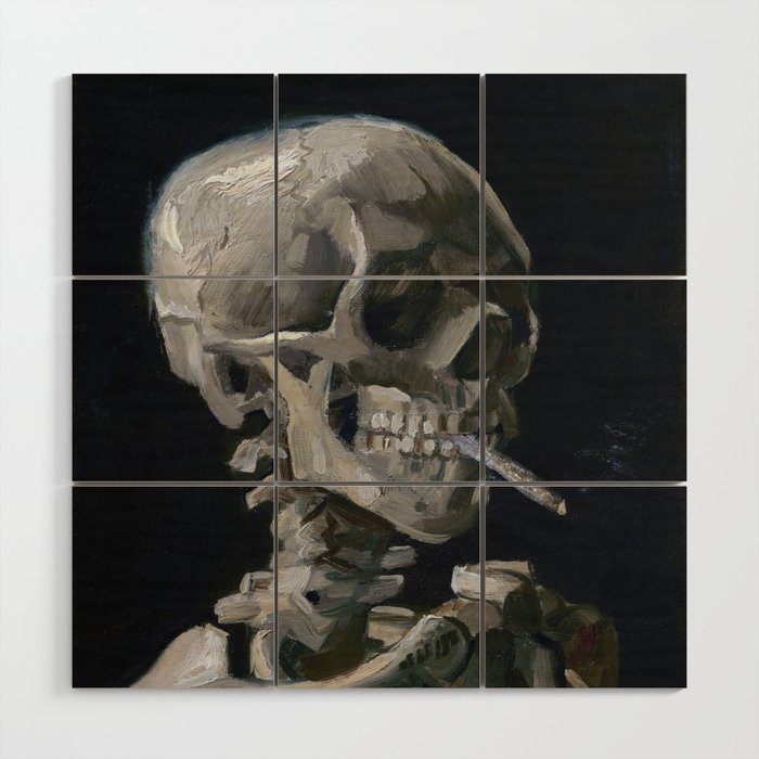 Skull Bones Skeleton Smoking Flower & Stardust Van Gogh Wood Wall Art