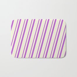 [ Thumbnail: Orchid and Beige Colored Stripes Pattern Bath Mat ]