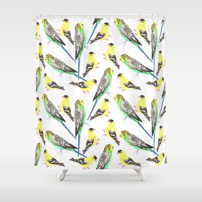 Budgies and american goldfinches Shower Curtain