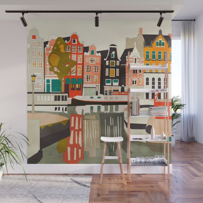 Amsterdam 1 Wall Mural | Graphic-design, Digital, Acrylic, Watercolor, Oil, Drawing, Illustration, Painting, Travel, Europe