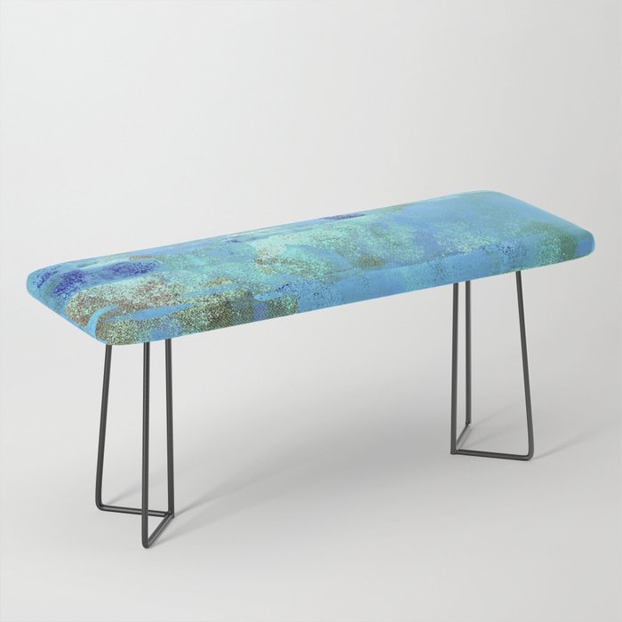 African Dye - Colorful Ink Paint Abstract Ethnic Tribal Organic Shape Art Teal Turquoise Bench