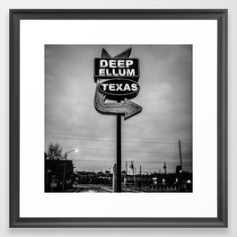 Deep Ellum Texas Neon Arrow Sign - Dallas Monochrome Framed Art Print