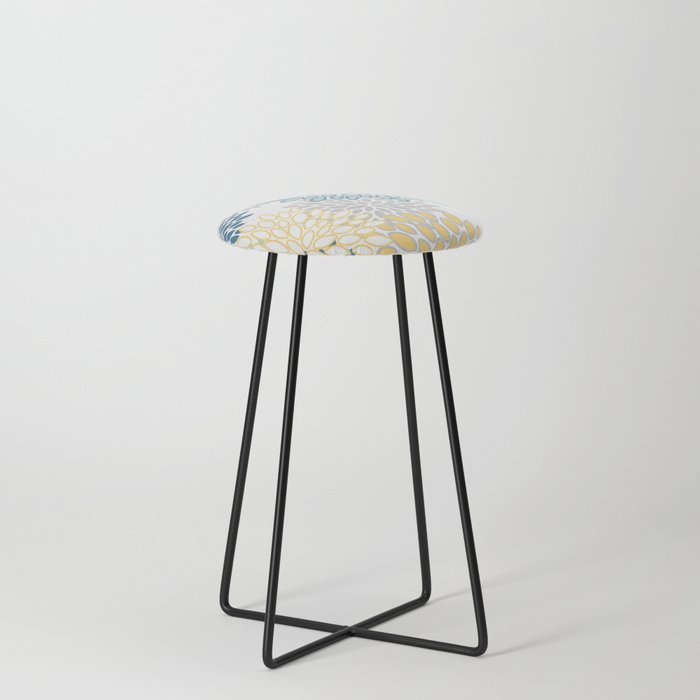Floral Grey, Yellow and Teal Counter Stool