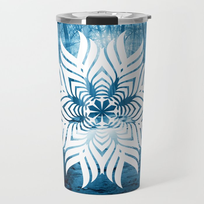mandala in blue wood  Travel Mug