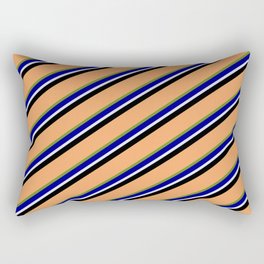 [ Thumbnail: Eyecatching Brown, Green, Dark Blue, Lavender & Black Colored Lines Pattern Rectangular Pillow ]