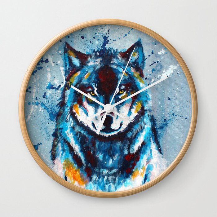 Wise and Wild - wolf acrylic painting Wall Clock