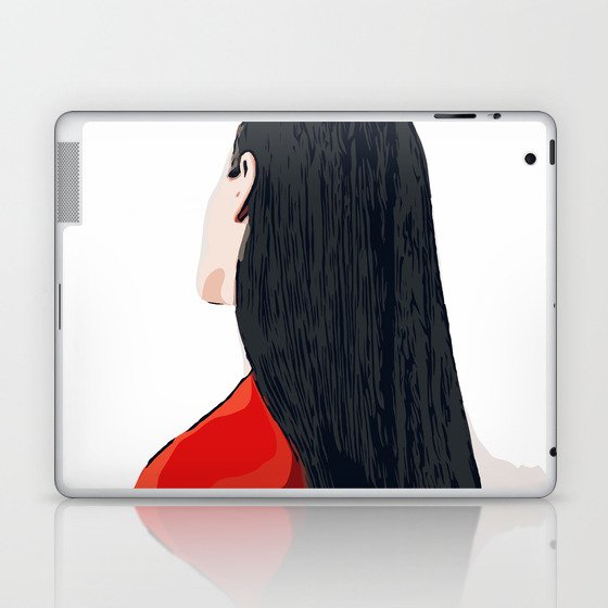 White And Red Girl With Long Hair Minimalist Vector Illustration