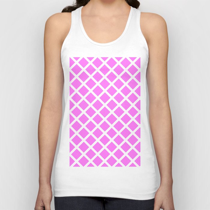 Lattice Trellis Diamond Geometric Pattern Rose Pink and White Tank Top