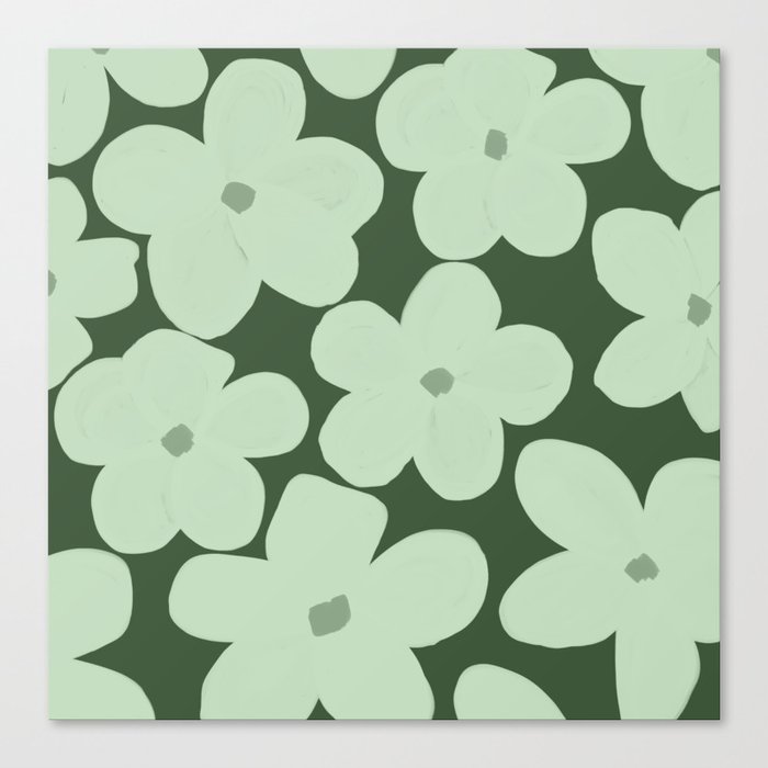 Groovy Flowers in Mint on Dark Green Canvas Print