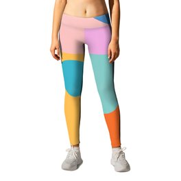 Playful Color Block Shapes in Bright Shades of Orange, Blue, Yellow, and Pink Leggings | Abstract, Cute, Shapes, Modern, Happy, Colorful, Bright, Curated, Collage, Graphicdesign 