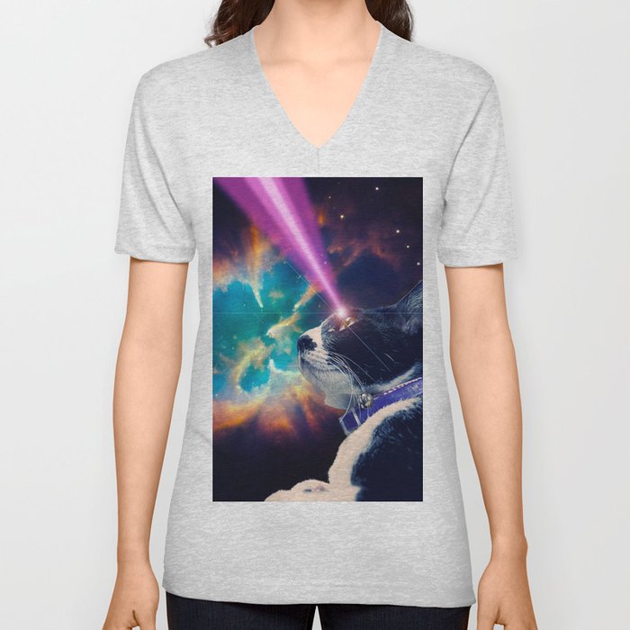 Neko San in Space V Neck T Shirt