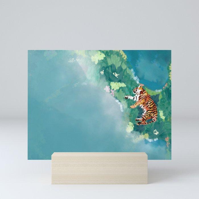 bathing tigers Mini Art Print