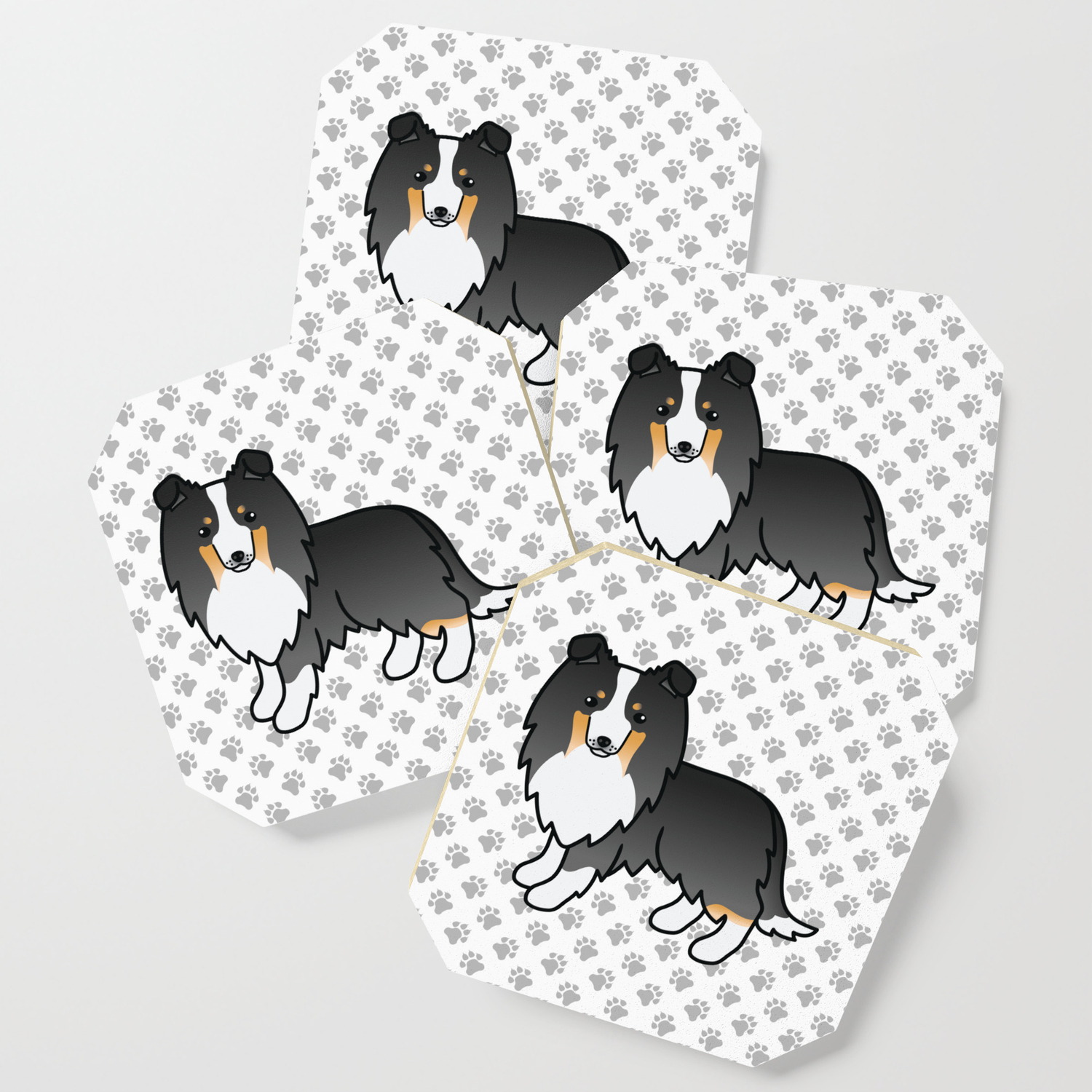 Tricolor Shetland Sheepdog Dog Cartoon Illustration Coaster By Destei Society6