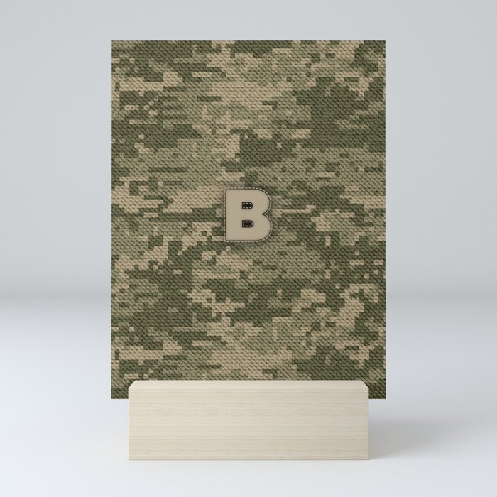 Personalized B Letter on Green Military Camouflage Army Design, Veterans Day Gift / Valentine Gift / Military Anniversary Gift / Army Birthday Gift  Mini Art Print