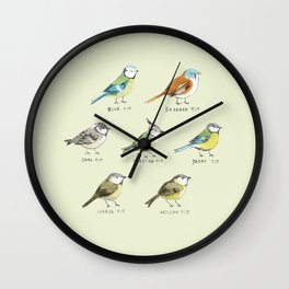 The Tit Family Wall Clock | Nature, Animal, Illustration, Mixed Media 