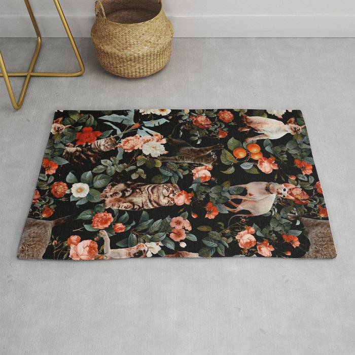 Cat and Floral Pattern II Rug