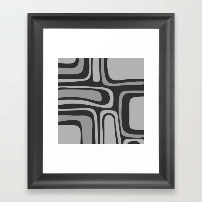 Palm Springs Retro Mid-Century Modern Abstract Pattern in Grey Framed Art Print