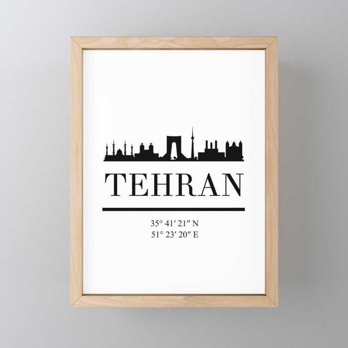 TEHRAN IRAN BLACK SILHOUETTE SKYLINE ART Framed Mini Art Print