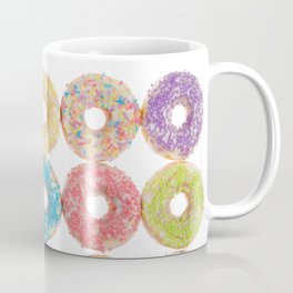 Bright colorful candy coated donuts Coffee Mug | Photo, Breakfast, Yellow, Sprinkles, Blue, Colorful, Background, Donuts, Sugar, Candy 