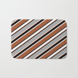 [ Thumbnail: Dark Gray, White, Sienna & Black Colored Pattern of Stripes Bath Mat ]