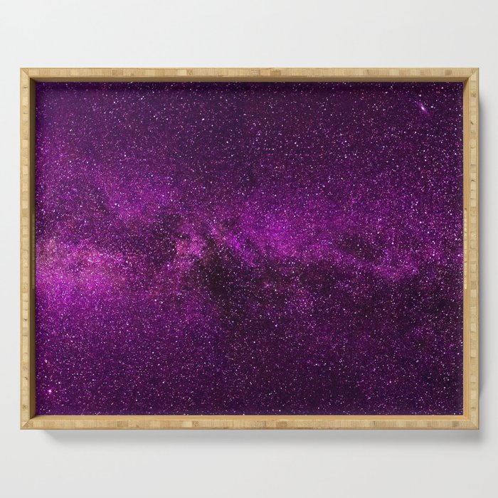 Elegant Stylish Violet Lilac Glitter Nebula Galaxy Serving Tray