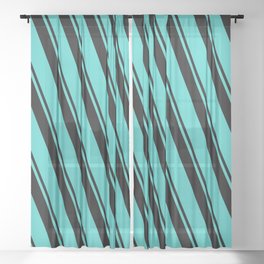 [ Thumbnail: Black & Turquoise Colored Lines/Stripes Pattern Sheer Curtain ]