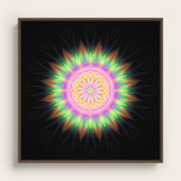 Shining mandala - energy abstraction - yellow Framed Canvas
