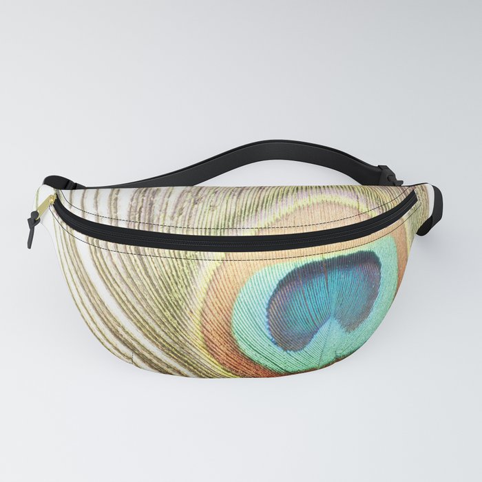 Peacock Feather Photography, Brown Teal Peacock Feathers Art, Modern Turquoise Orange Nature Fanny Pack