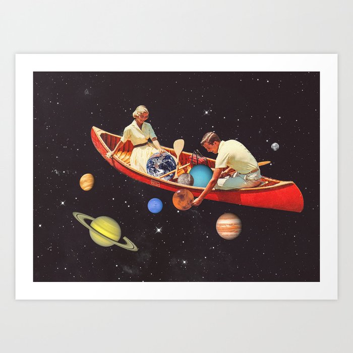 Big Bang Generation - A romantic boat ride amongst planets & stars in space Art Print