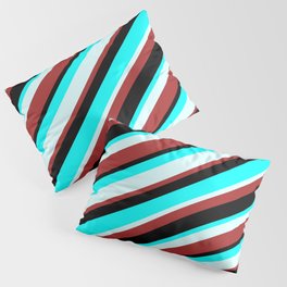 [ Thumbnail: Aqua, Light Cyan, Brown & Black Colored Lined Pattern Pillow Sham ]